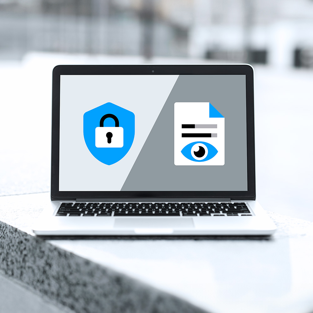 Laptop with security icon and privacy icon